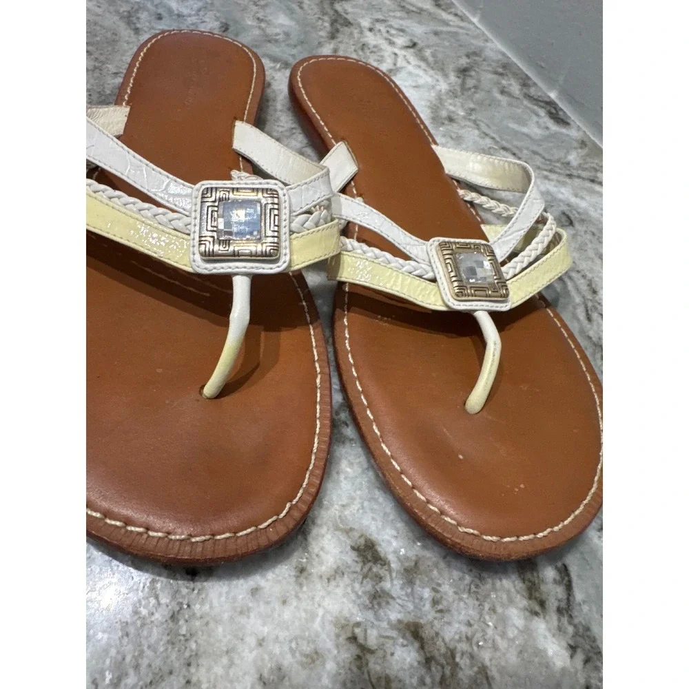 Brighton Octave leather jeweled thong sandals in white and ivory Size‎ 8.5